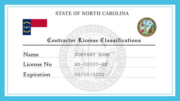 North Carolina Contractor License Classifications