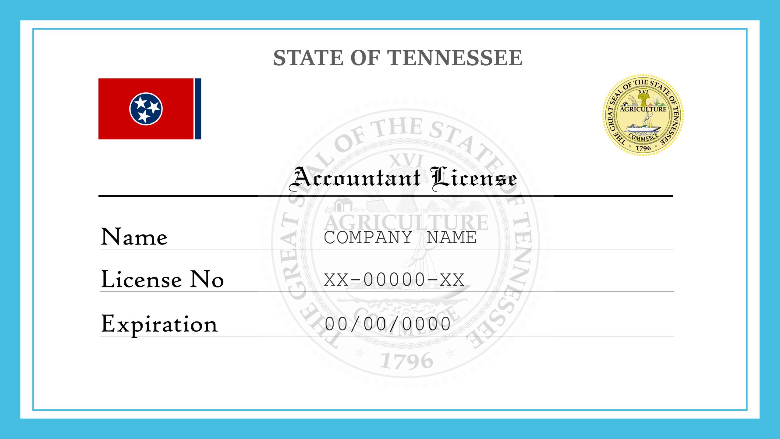 Tennessee License Number Format