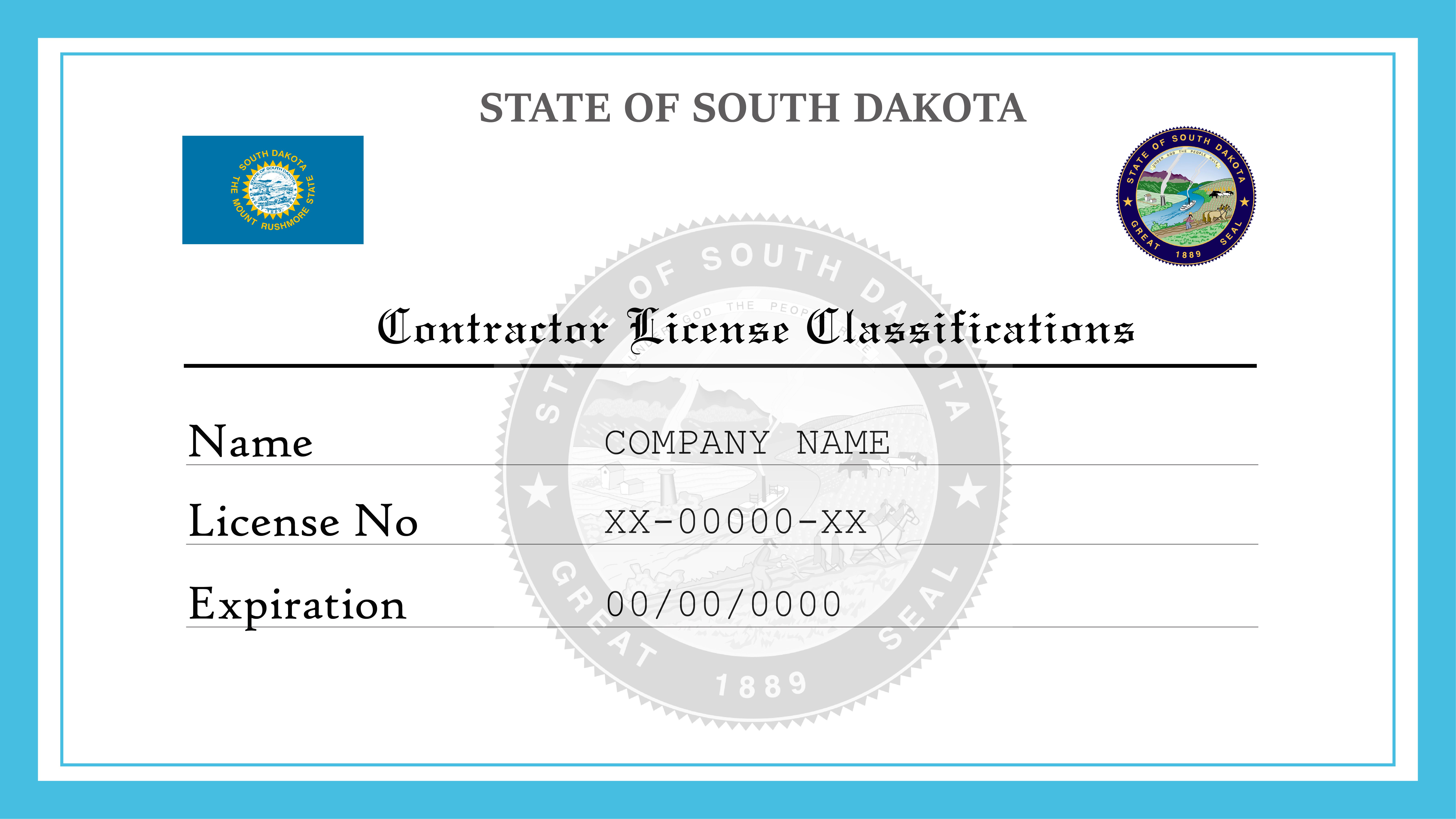 South Dakota Contractor License Classifications License Lookup